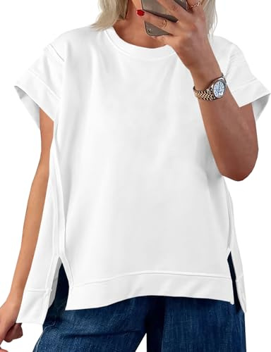 Tankaneo Womens Oversized Short Cap Sleeve T-Shirts Tops Summer Loose Tee