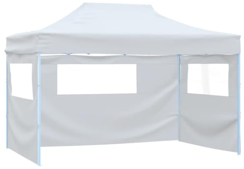 Nqyjm Trädgårdspaviljong utomhus hopfällbar mottagningstält med 3 väggar 291 x 413 x 315 cm vit, paviljong tält för bröllop, fester, camping, kommersiella evenemang