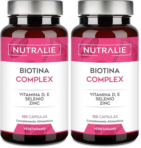 Biotina 10000 mgc Complex - Para Cabello Piel Uñas con Vitaminas D E Zinc Selenio - Para Mujer y Hombre - 120 Cápsulas Vegetarianas Biotin Nutralie (Paquete de 2)