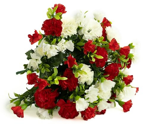 Bountiful Harvest 35cm Artificial Silk Carnation Flower Bush - Home Wedding Grave (Red & Ivory, 1 Bunch)