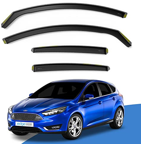 EdgeVisors Wind Deflectors | Fits: Ford Focus MK3 (2011-2018) 4/5 Door Saloon/Hatchback 4pc Set | In-Channel Rain Guards for Wind, Rain & Sun Protection, Easy Installation - Tinted