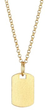 Kuzzoi Herren Halskette mit Military Platte (15 mm) in 925 Sterling Silber vergoldet, Goldene Dog Tag Kette, Kette mit Plaketten-Anhänger für den Mann, Modische Military Herrenkette, Länge 50cm