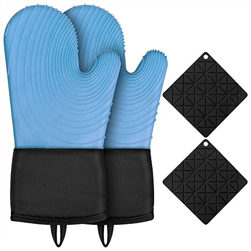 YSDS-JZ Guantes De Horno Silicona Doble Resistente Al Calor Topes Olla Antideslizante Largo Barbacoa Muebles Cocción A Prueba Agua para Azul