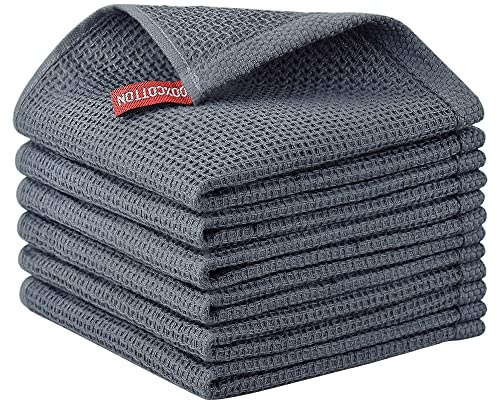 Nialnant 100% Cotton Waffle Weave Kitchen Towels,6 Pack Dish Cloths for Washing Dishes,Kitchen Dish Towels 12x12 Inches,Dark Gray