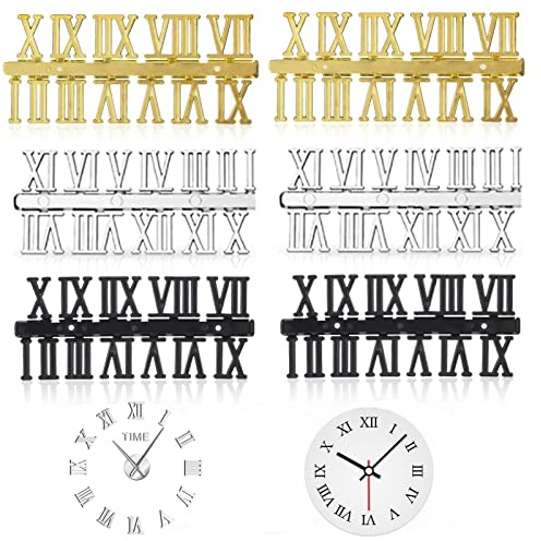 HREDZEO Kit Numeri Orologio,6 PCS Nero Argento Oro Cifre Orologio Digitale Fai da Te per la Decorazione Artistica della Casa Parti di Ricambio e Riparazione di Orologi Digitali (Numeri Romani)