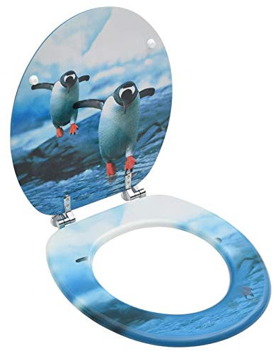 ANGYANG Toilettensitz mit Deckel MDF Pinguin-Design, Klodeckel, Toilettendeckel, Wc Sitz, Klobrille, Wc Deckel, Toilettenbrille,