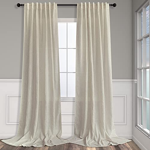 Pitalk Flax Linen Curtains 90 Inches Long for Bedroom 2 Panels Set Back Tab Loop Pocket Rustic Farmhouse Drapes Light Filtering Semi Sheer Tan Beige Curtain for Living Room 52x90 Length