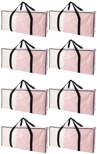 PANDA JOYS Extra Large Moving Bags with Zippers & Carrying Handles, Heavy-Duty Storage Tote for Space Saving Moving Storage, Fold Flat, Alternative to Box and Bin - 8 Pack, Semi-Transparent