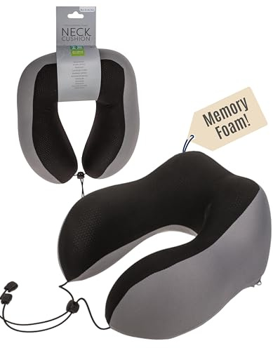 Out of the blue Deluxe Nackenkissen High Neck Memory Foam Schwarz/Grau - Nackenstütze mit atmungsaktivem Bezug & abnehmbarem Cover - ergonomisches Reisekissen für Flugzeug, Auto & Bahn