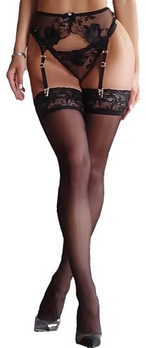 MIZSPISE Women Sexy Lace Suspender Garter Belt See-Through Mesh Stretch Lingerie Suspenders Belt High Waisted Panty Thong with 4 Adjustable Wide Straps Black (UK, Alpha, S, Regular, Regular, black)