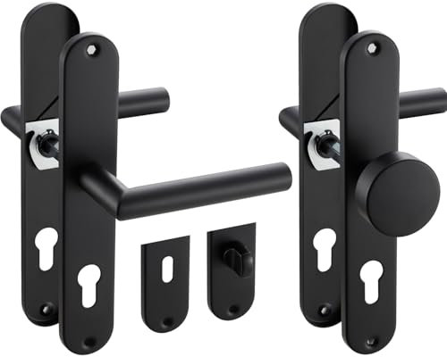 Stahlia Langschild Drückergarnitur Edelstahl gebürstet EMILIA SCHWARZ-MATT | BB - Buntbart | Türbeschlag für Innentüren, Zimmertüren, Eingangstüren für Türstärke 20 – 47 mm | Befestigungsmaterial