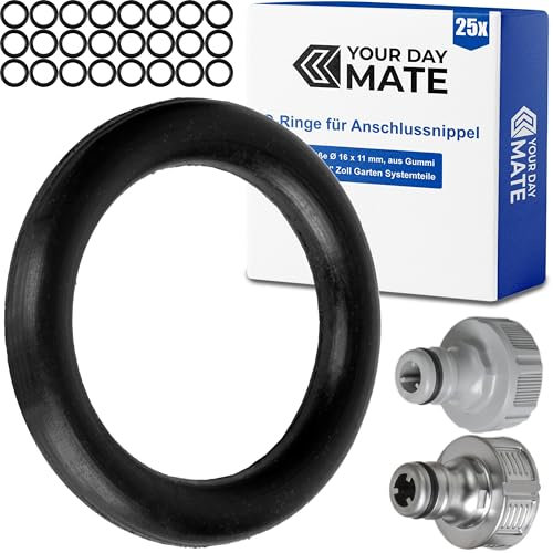Ersatz O-Ringe Set, 25 Stück, für G 1/2 Zoll Garten Stecksysteme, kompatibel mit Gardena 21 mm Hahnverbinder, 18240-20, 18220-20, 15273, aus Gummi, Ø 16 x 11 mm, Ersatzteil Dichtring für 5303-20