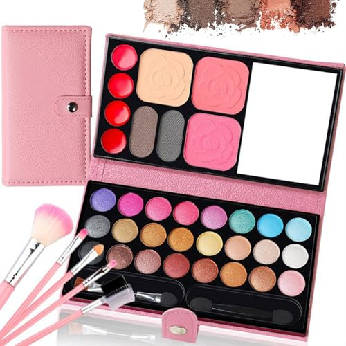 Set di trucchi per ragazze, 33 colori, giocattoli per il trucco per bambini, atossici, con 5 pennelli lavabili, spettacoli teatrali, feste di compleanno