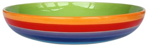 Purity Style Hand Painted Rainbow Stripe Ceramic 22 cm Pasta Bowl