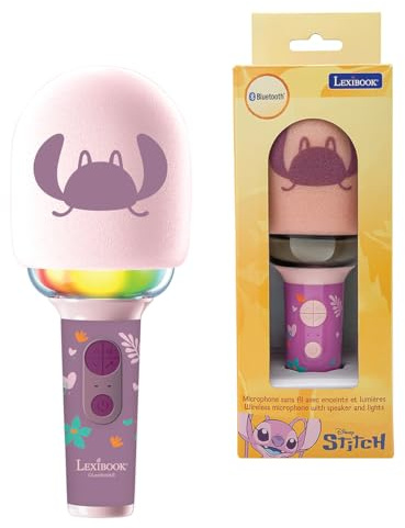 Lexibook, Disney Stitch Angel, Karaoke Microphone Angel - Microphone avec Effets sonores et Lumineux, Pink, MIC280D1