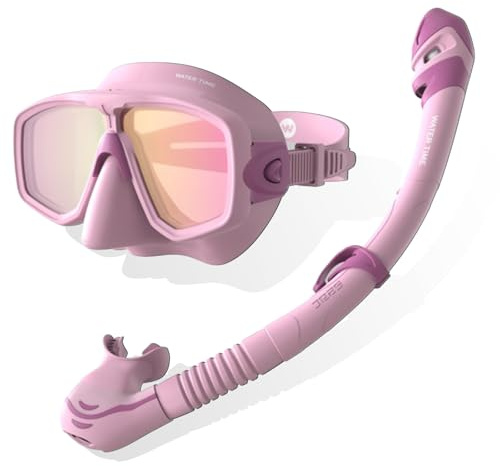 WATERTIME Snorkeling Gear for Adults Diving mask and Snorkel Goggles Dry Breathing Tube (Pink)