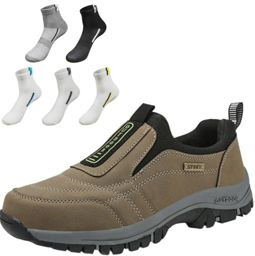 Diabetic Trainers for Men Extra Wide Fitting Walking Shoes Men's Slip on Shoes Sport for Outdoor Fitness Sneakers Lightweight Casual Jogging (Khaki,10)
