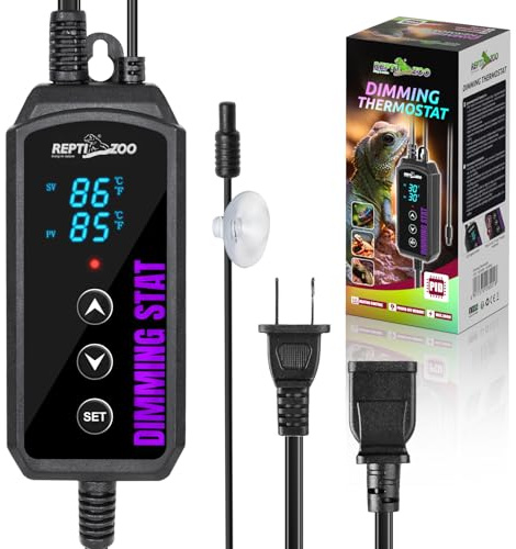 REPTI ZOO Reptile Dimming Thermostat, PID Temperature Controller with LED Digital Screen, Reptile Thermostat for Reptile Heat lamp Blub & Mat Heaters, Memory Function