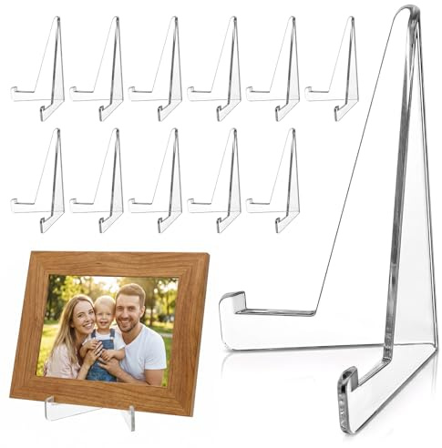 Tyqour 12pcs Mini Plate Stands for Display Clear Acrylic Mini Transparent Easel Display Stands Plate Holder for Pictures Weddings, Birthdays, Home Decoration, Tables