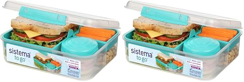 Sistema Bento Box LUNCH | Bento School Lunch Box with Compartments | 1.65 L | Food Storage Container in Minty Teal | 1 Count (Pack of 2)