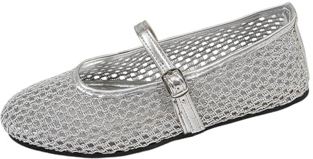 YOSUWOAI Ballerinas Women's Elegant Dance Shoes Comfortable Summer Shoes Traditional Shoes Wide Feet Soft Women's Shoes Sporty Low Shoes Non-Slip Ballerina Shoes, silver, 8 UK