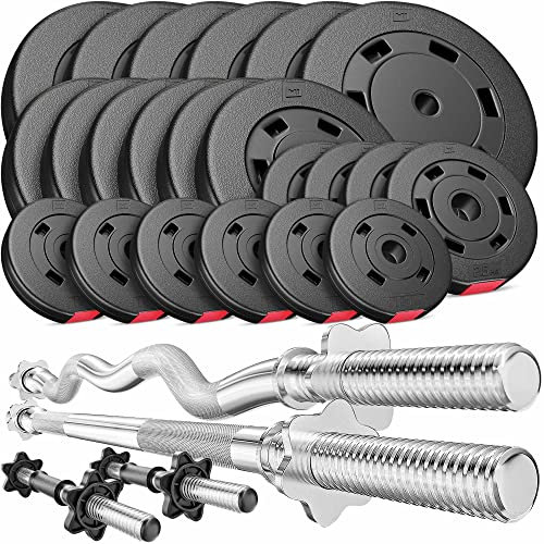 Hop-Sport Hantelset 125 kg 1x Langhantel-Stange, 1x SZ Curl-Stange, 2x Kurzhanteln, Gewichte 6x10kg / 6x5kg / 4x2,5kg / 6x1,25kg