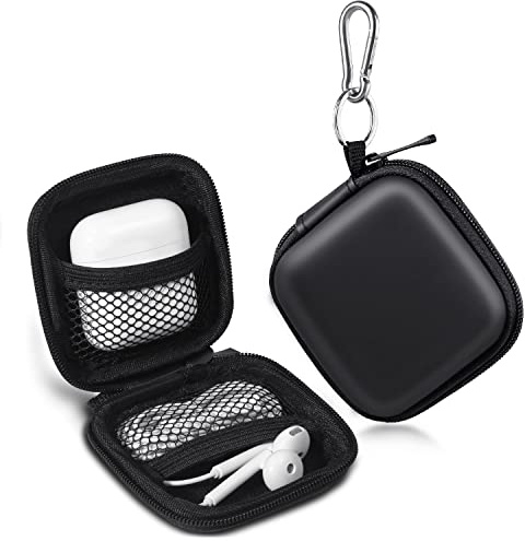 Earbud Case, Cridoz Earphone Case Headphone EVA Earbud Holder with Stainless Steel Carabiner Cell Phone Accessories Organizer Mini Earbud Pouch for Wireless Earbuds, Bluetooth Headset, SD Memory Card