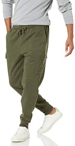 Amazon Essentials Pantaloni da Jogging Cargo da Uomo, in Pile, Verde Oliva, L