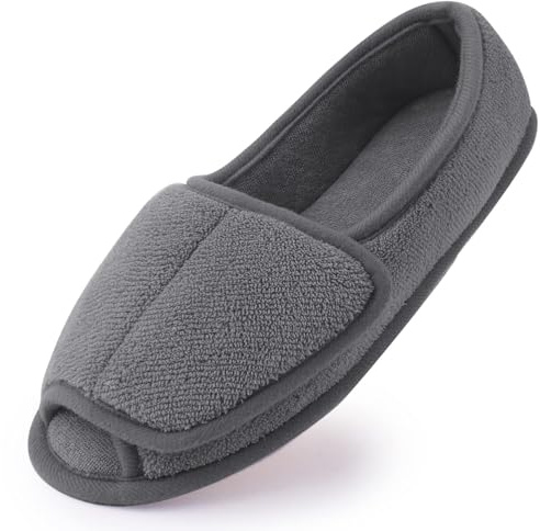 Git-up Diabetic Slippers for Women Memory Foam Arthritis Edema Adjustable Open Toe Swollen Feet Slippers Bedroom House Indoor Outdoor Shoes with Rubber Sole