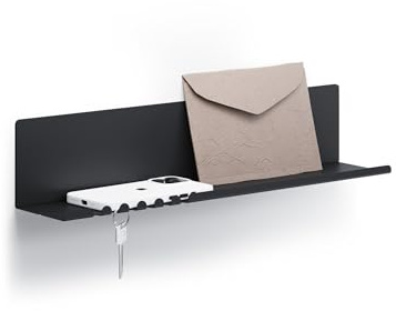 byde Helke - Mensola da Parete, 44 x 9 x 9 cm, 5 Ganci e Porta Cavi, In Lamiera di Acciaio Verniciato a Polvere, Organizer per Chiavi e Lettere per Ingresso, Corridoio, Cucina, Ufficio, Colore Nero