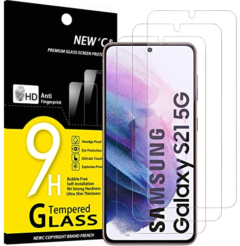 NEW'C 3 Pack, skärmskydd i glas för Samsung Galaxy S21 5G (6,2 Tum), bubbelfri, 9H hårdhet, 0,33 mm ultratransparent, ultrabeständigt härdat glas