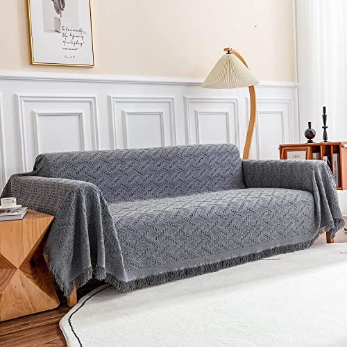 Deep Dream Sofa Cover, Sectional Couch Covers, Couch Covers for 3 Cushion Couch, Couch Cover for Dogs, Geometrical Jacquard Fabric Sofa Cover (XX-Large, 91 x 134, Dark Grey)