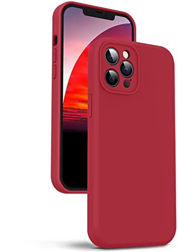 Supdeal Coque en Silicone Liquide pour iPhone 12 Pro Max, [Protection de la Caméra] [Anti-Empreintes Digitales] [Chargement sans Fil], Étui Housse en Microfibre Intégrée, 6,7, Rouge