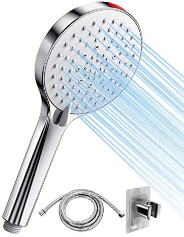 SREWOHS Duschhuvud med avkalkningsslang - högt tryck vattenbesparande duschhuvud 5 funktioner stråle med kraftfullt strålläge för rengöring av kakel, badrum, universal + ABS 8,5 l/min
