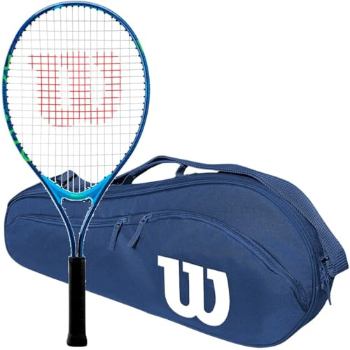 Wilson US Open Junior 23 Inch Tennis Racquet Bundled with (1) Advantage 2.5 Tennis Bag (Navy) - Perfect Starter Set for Kids Age 7-8