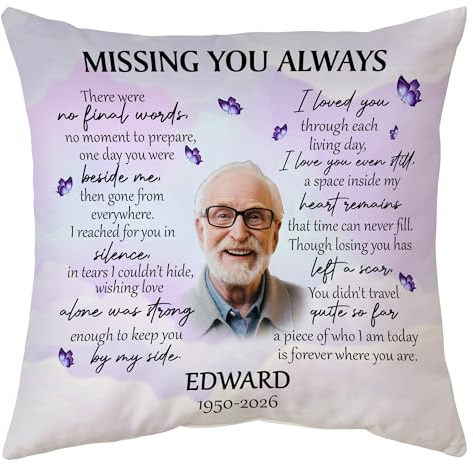 Hyturtle Personalized Memorial Sympathy Pillow with Insert 12x12 Double-Sided Printed Gifts for Loss of Mom Loved Ones - Remembrance Bereavement Gifts - Custom Name Photo Sofa Cushion Home Decor