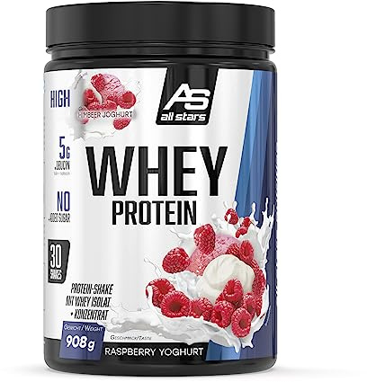 All Stars 100% WHEY PROTEIN 908g I Eiweiß-Pulver mit Whey-Konzentrat & Isolat I leckeres Low-Fat Powder I hochwertiges Protein-Pulver I cremiger Protein-Shake mit Raspberry Yoghurt-Flavour