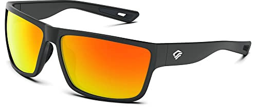 TOREGE Polarisierte Sport-Sonnenbrille für Männer und Frauen, Radfahren, Laufen, Golf, Angeln, Sonnenbrille, Matte Black Frame & Sunset Orange Revo Lens