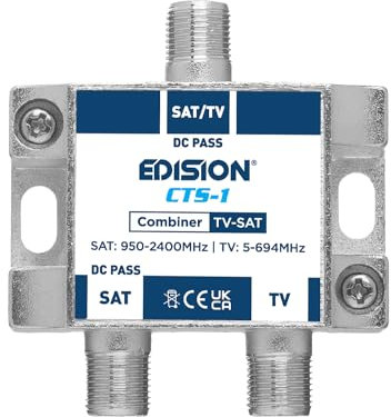 EDISION Cts-1 Einschleuseweiche SAT Terrestrisch, geignet zum zusammenschalten von Digitale DVB-S2 und DVB-T2 signale an die TV-Anlage, DC Durchgang, 5G LTE Filter.
