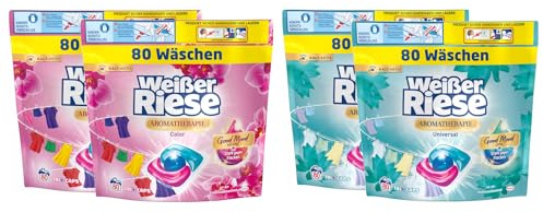 WEISSER RIESE Trio-Caps-Set 4x 80 Waschladungen (320WL) Aromatherapie 2x Color Orchidee & 2x Universal Lotus, mit Good Mood-Duft für unwiderstehlich duftende & strahlend saubere Wäsche