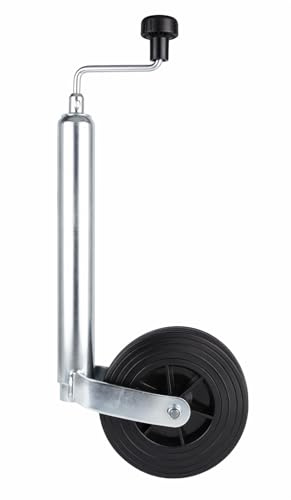 CR-MOESANCO® Rueda Jockey para Remolque 150kg, Acero Galvanizado Ø 48mm, Rueda de Goma Maciza Antideslizante Ø 200mm, Altura Ajustable Carrera 730mm, Accesorios para Caravanas y Remolques Náuticos.
