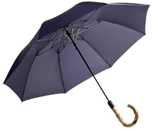 Fulton Portobello Umbrella, Navy, Automatic Open Mechanism, Bamboo Crook Handle
