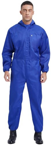 Rswnyirn Mono de trabajo para hombre con capucha, traje de pintor reutilizable, mono de una pieza, traje de cuerpo entero, protección contra el polvo, taller, uniforme, ropa de trabajo, azul, M