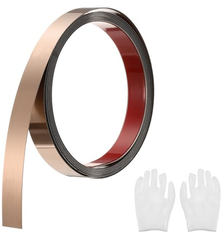 QUARKZMAN Baguette de Moulure Auto-Adhésive en Acier Inoxydable, Finition Or Rose Brossé à Coller, avec Gants, Moulure Décorative pour Miroir Mural, 0,78 x 9,8 Pieds