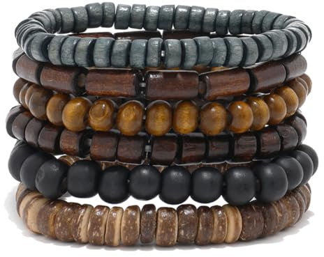 Eigso 6 Pcs schwarz Onyx Holzperlen Wrap Armbänder für Frauen Männer Vintage Mode Kokosnuss Perlen buddhistischen Holz Armbänder für Frau Mann
