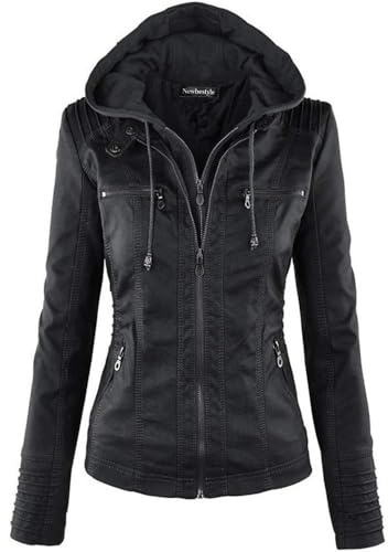 KEBORUILA Women's Faux Leather Jacket Long Sleeve Moto Biker Jacket Zipper Up Casual Coat