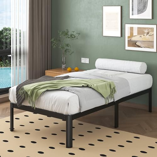 Lutown-Teen Metallbett 90x200 cm mit Runde Eckbeine, Höhe 30.5cm Bett mit Lattenrost, Robust Metall Bettgestell 90 x 200 mit Großer Stauraum unter dem Bett, Geräuschfrei, Einfacher Aufbau, Schwarz