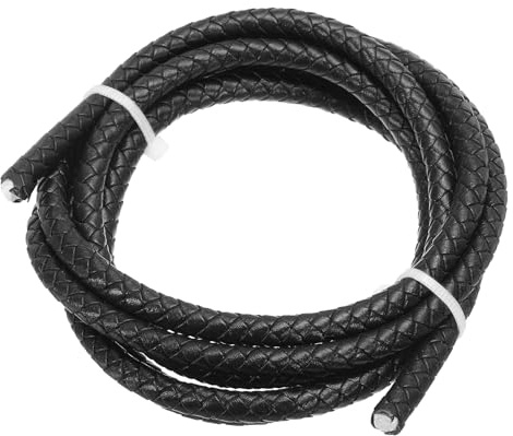 PATIKIL Round Braided Leather Cord, 6mm Braided Genuine Leather Cord String Rope Folded Leather Strip for Jewelry Making Crafts Necklaces Bracelets, Black(1.1 Yards)