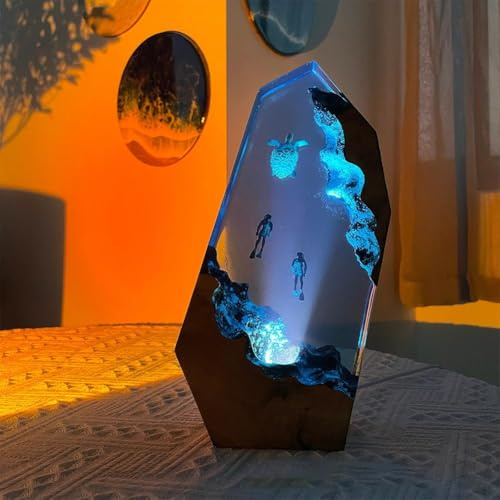Lampada notturna subacquea a forma di tartaruga, realizzata a mano, in resina epossidica, creativa, in legno, con squalo marino profondo e subacqueo, luce notturna a LED, decorazione da scrivania,