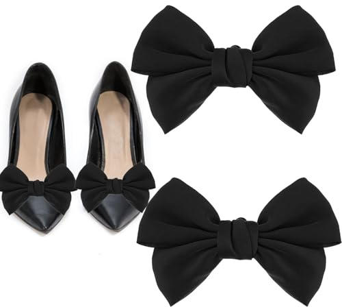 VEKXAR 2PCS Negro Clips de Zapatos, Clips de Zapatos de Las Mujeres, Clip en Lazos para los Zapatos, Lazos de Zapatos Clip en, Tacones de Lazo, Zapatos Accesorios Adornos de Zapatos